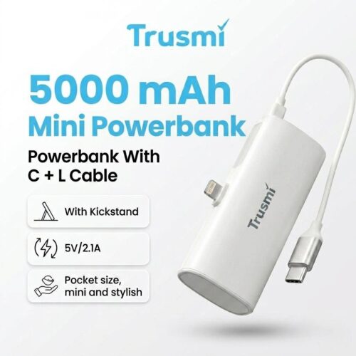 Powerbank 5000 mAh Kickstand Holder with Cable Type C + Lightning