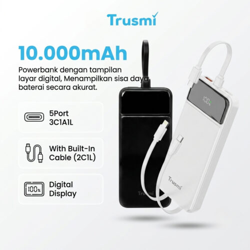 Powerbank Digital 10000 mAh + Kabel 5Port (3C1A1L) 22.5W 
