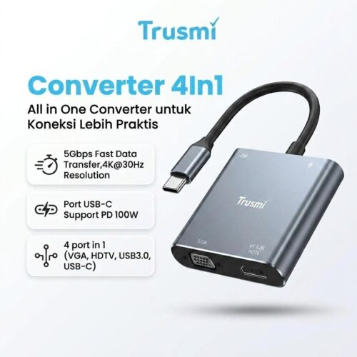 Adapter Converter 4in1 Type C To HDMI + VGA + USB 3.0 + Type-C PD100W